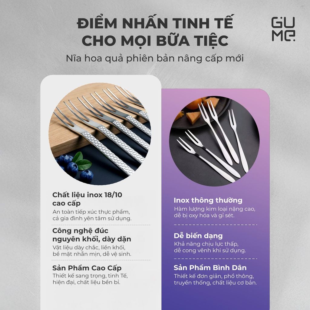 Bộ 6 Nĩa Hoa Quả Inox 18/10 Gume GM - D2117