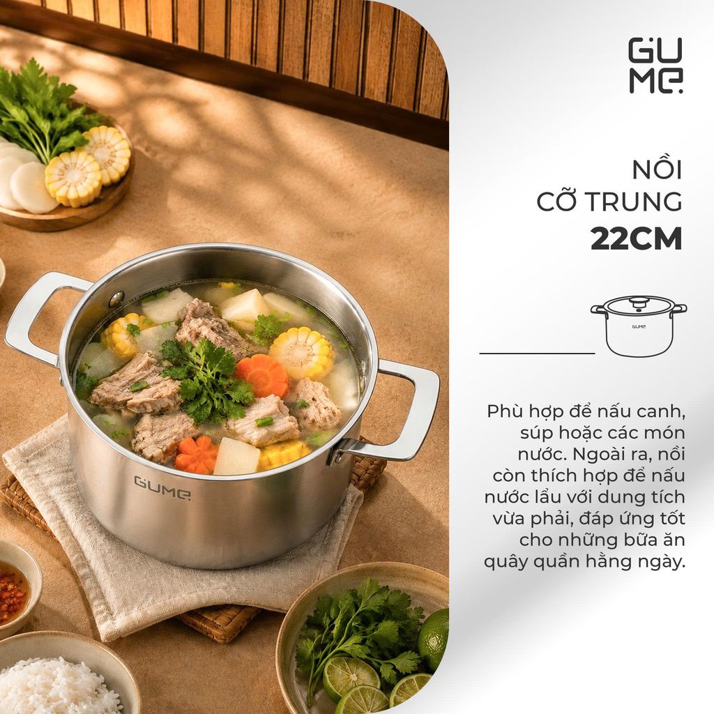 Bộ Nồi Lẩu Đa Năng Inox 18/10 Liền Khối Gume GM - N3326