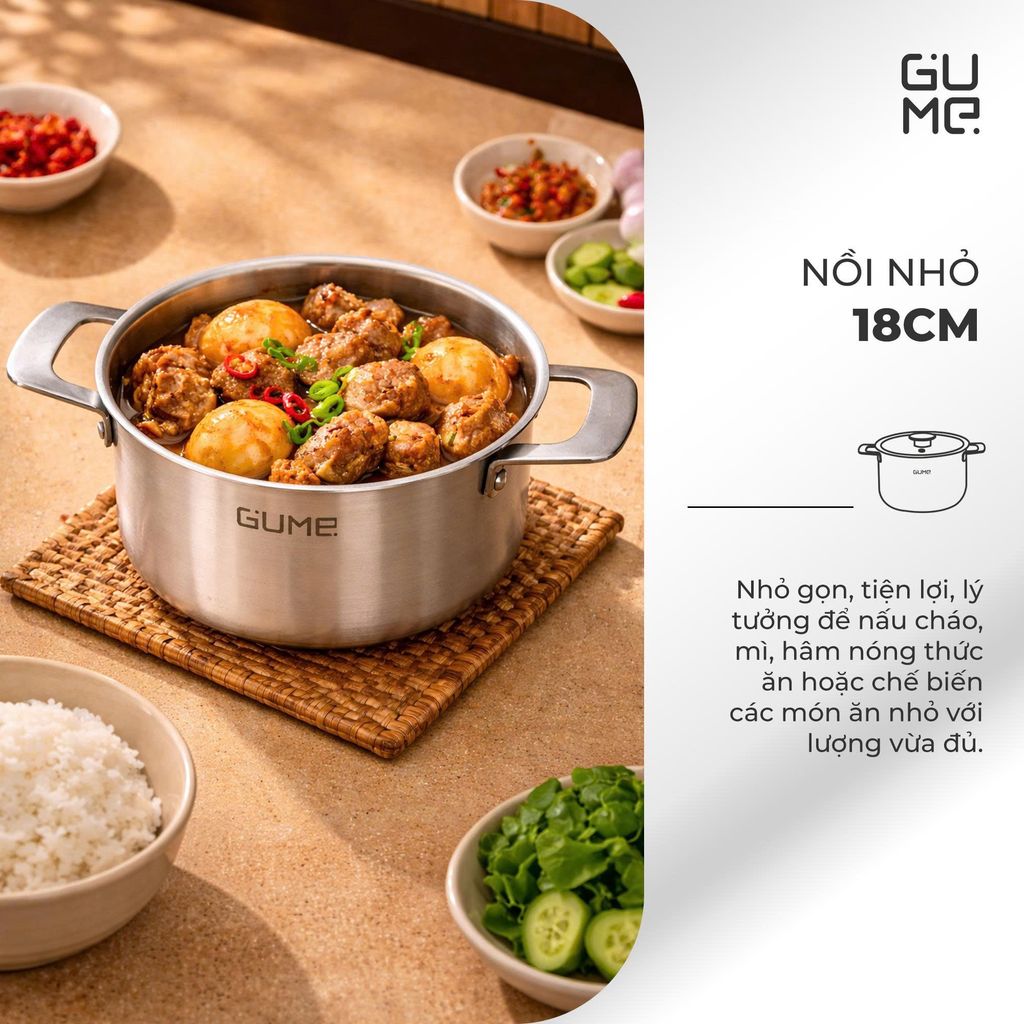 Bộ Nồi Lẩu Đa Năng Inox 18/10 Liền Khối Gume GM - N3326