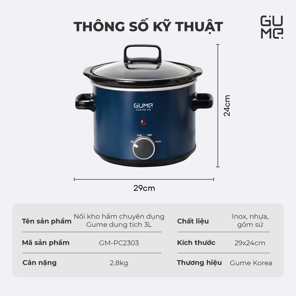 Nồi Kho Hầm Chuyên Dụng Gume Dung Tích 3L GM - PC2303