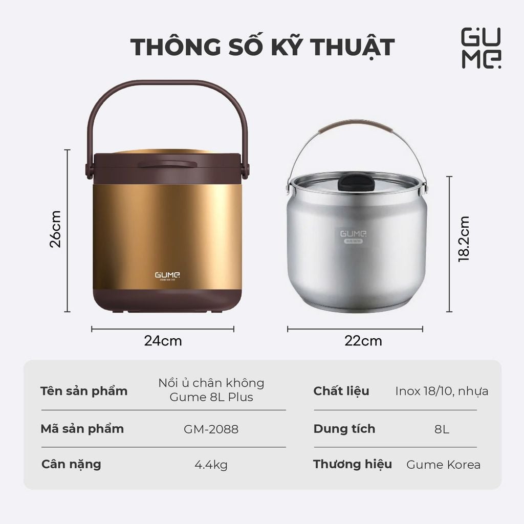 Nồi Ủ Chân Không 8L Plus Gume
