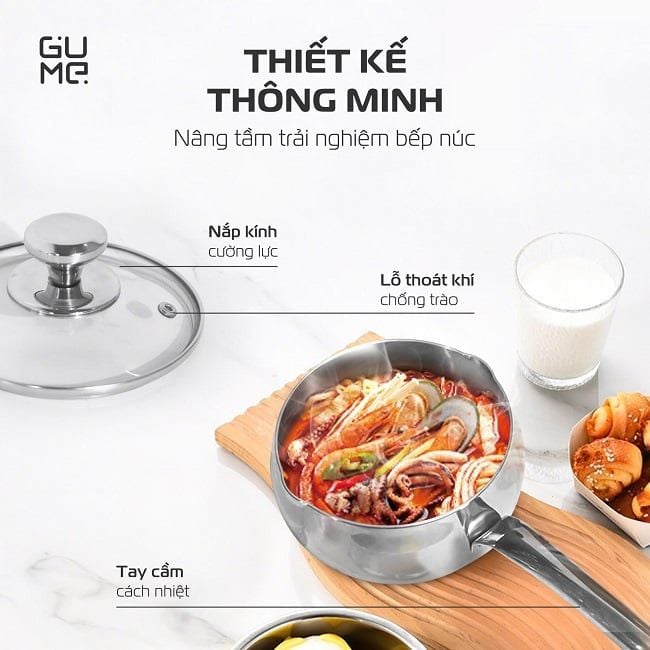 Quánh inox 18/10 cao cấp Gume Trimax GM-W1514 - Bảo hành 1 đổi 1 trong 15 ngày