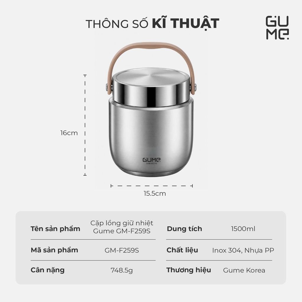 Cặp Lồng Giữ Nhiệt Gume GM-F259 1.5L