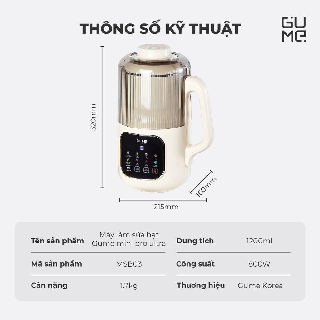 Máy Làm Sữa Hạt Mini Ultra Pro Gume MSB03