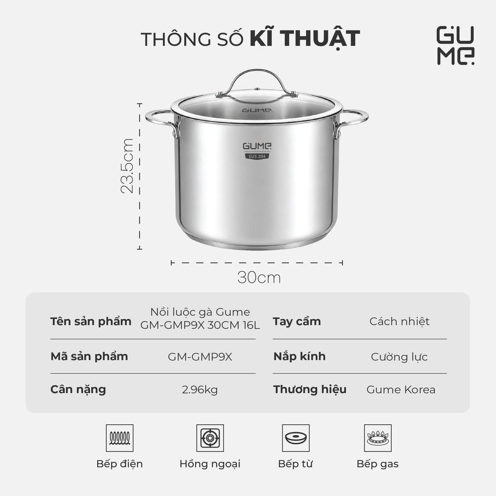 Nồi Luộc Gà Gume GM - GMP9X Size 30cm 16L