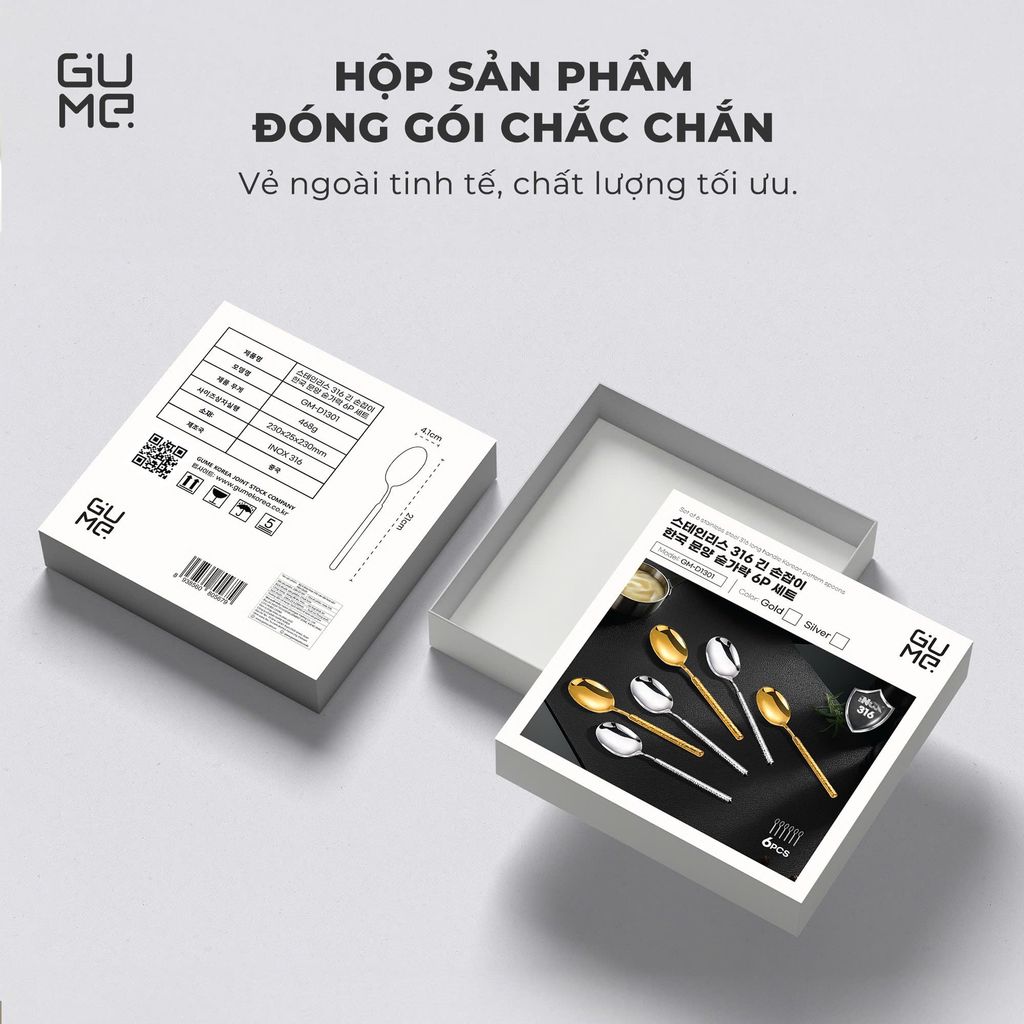 BỘ 6 THÌA INOX 316 CÁN DÀI HOA VĂN HÀN QUỐC