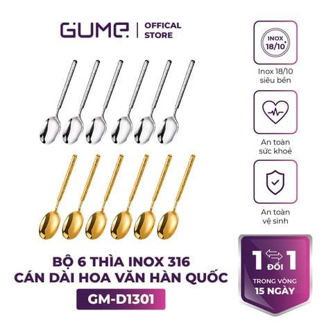  BỘ 6 THÌA INOX 316 CÁN DÀI HOA VĂN HÀN QUỐC 
