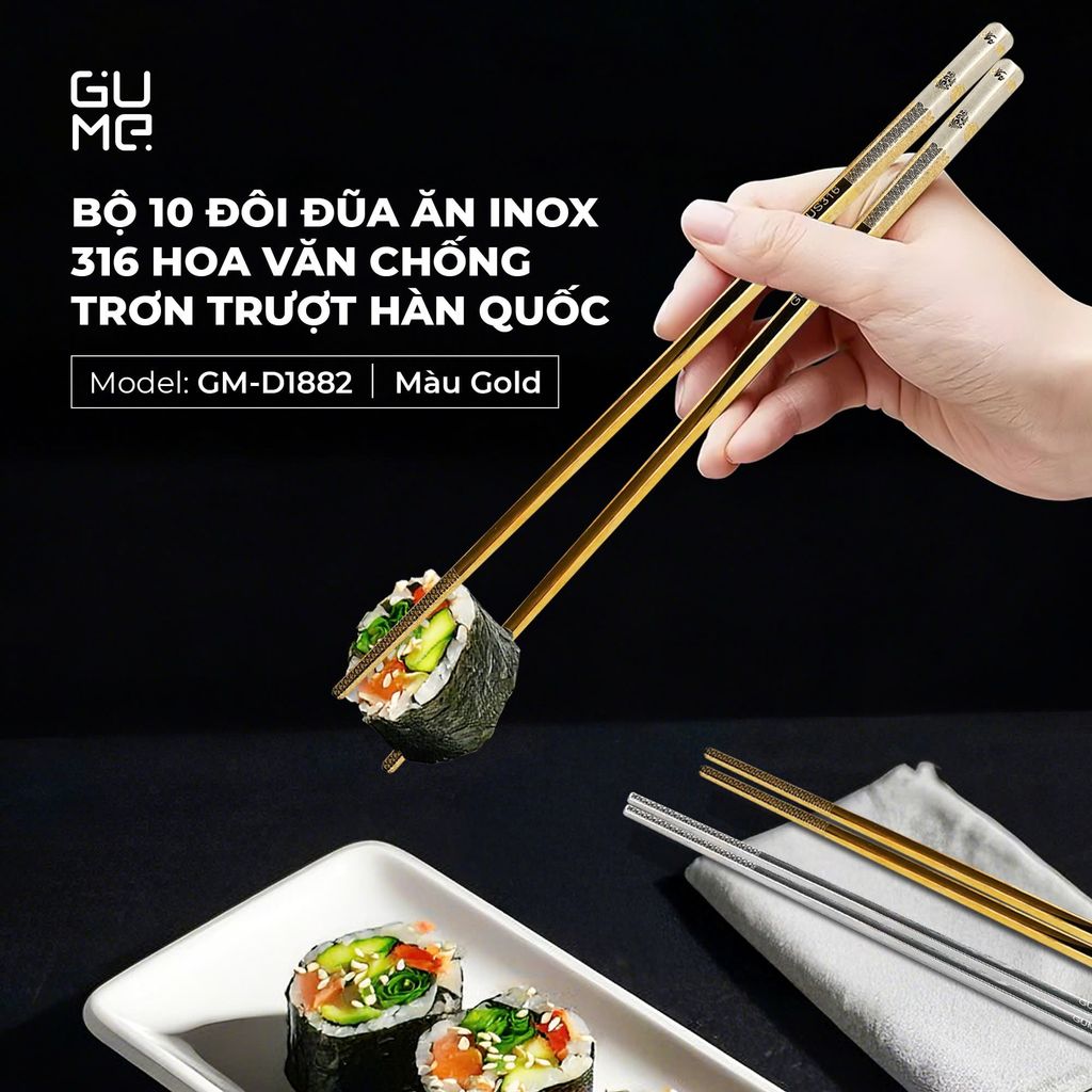 Bộ 10 Đôi Đũa Inox 316 Hàn Quốc GUME GM-D1882