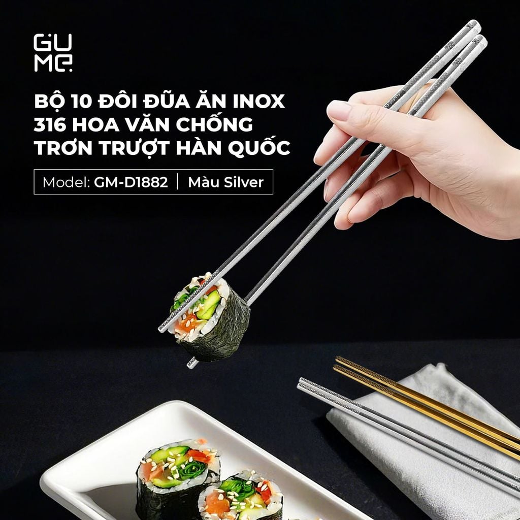 Bộ 10 Đôi Đũa Inox 316 Hàn Quốc GUME GM-D1882