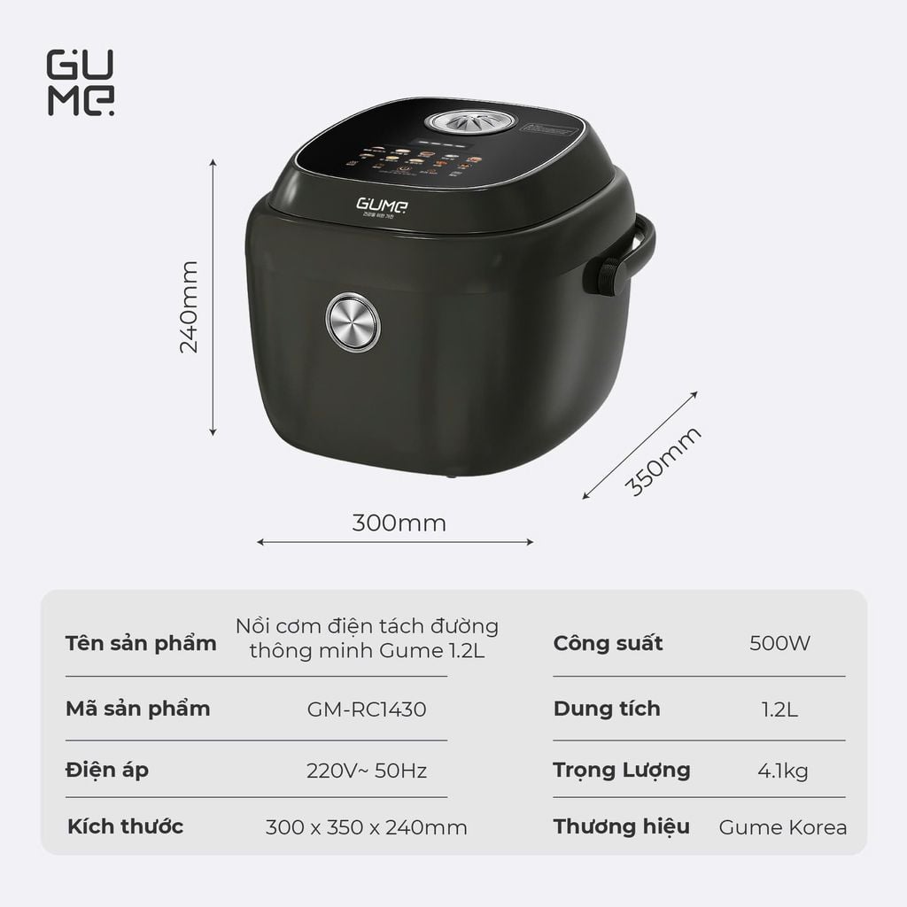 NỒI CƠM ĐIỆN TÁCH ĐƯỜNG GUME GM-RC1430 - Bảo hành 12 tháng chính hãng