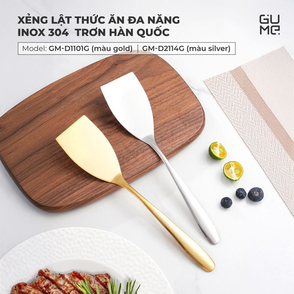 Xẻng lật thức ăn đa năng inox 304  trơn Hàn Quốc