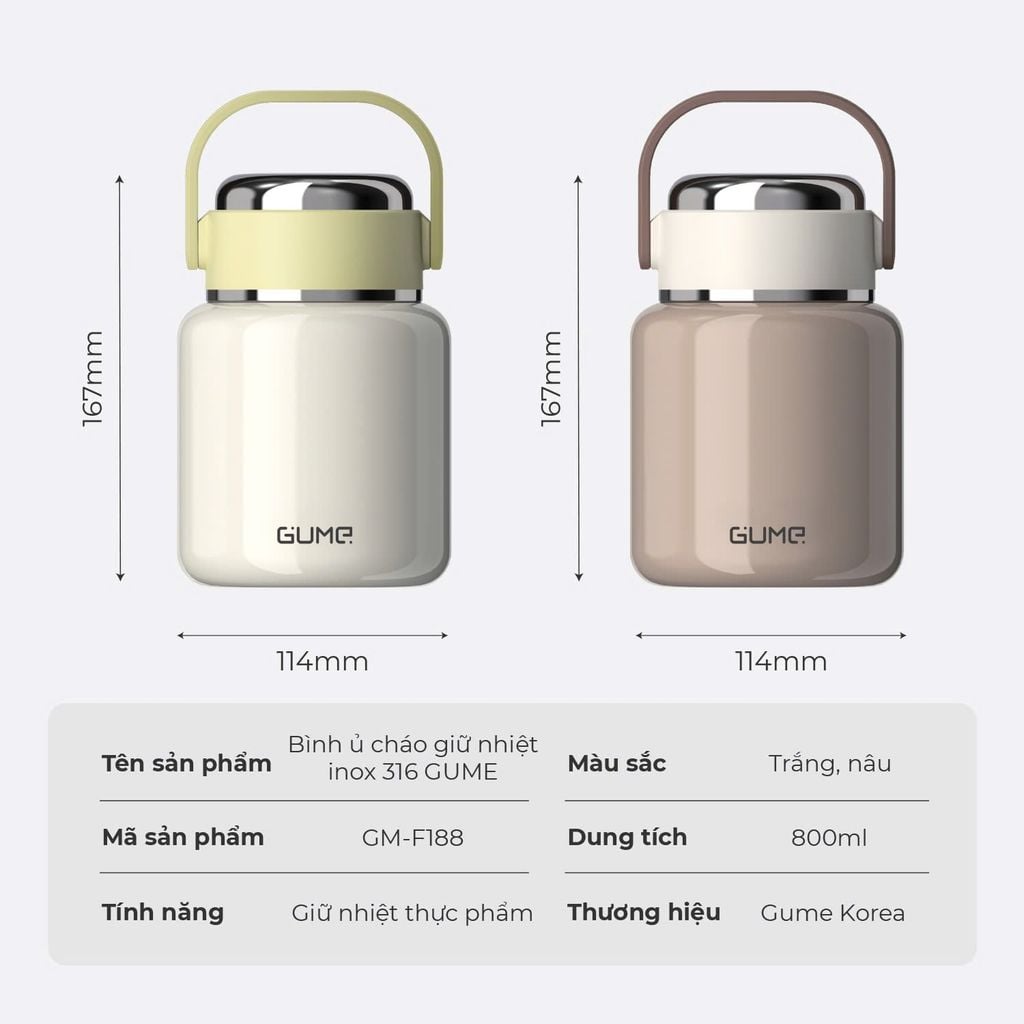 Bình ủ cháo giữ nhiệt inox 316 Gume GM-F188