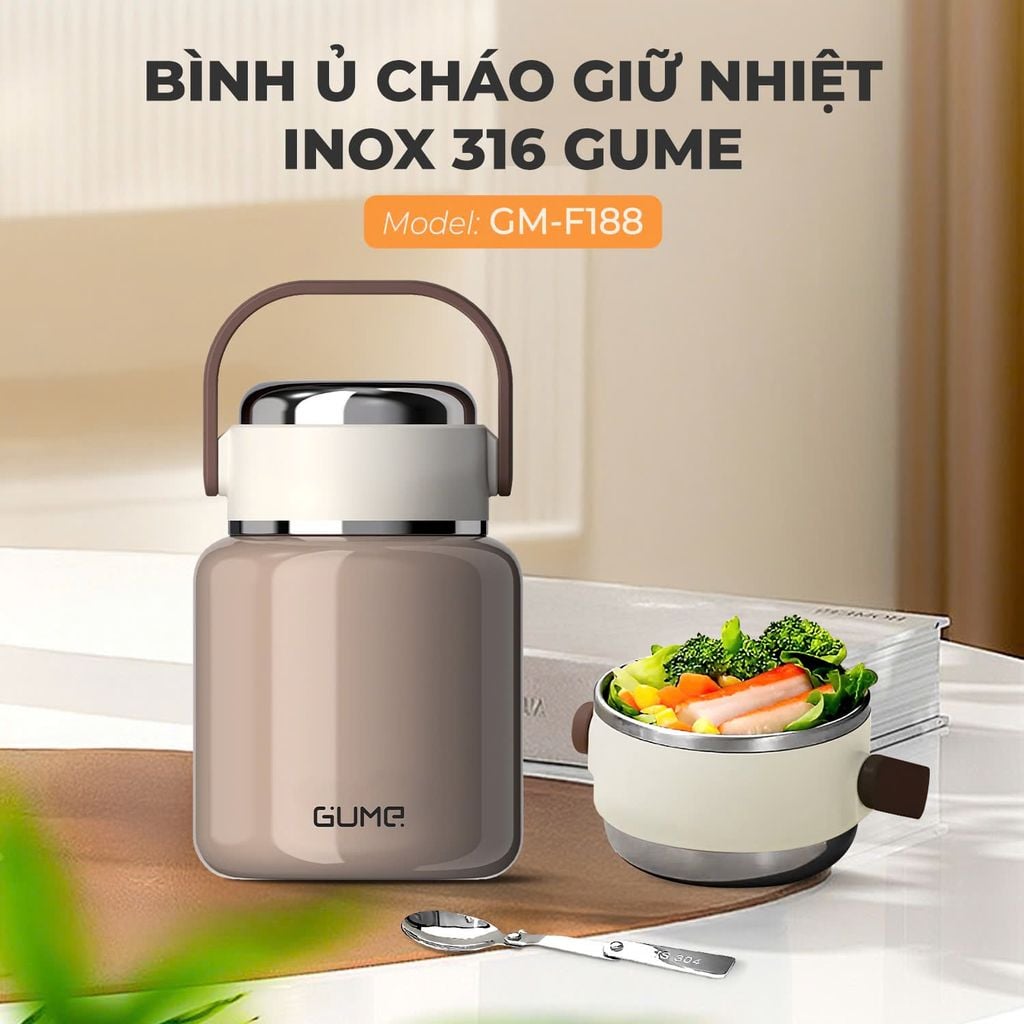 Bình ủ cháo giữ nhiệt inox 316 Gume GM-F188
