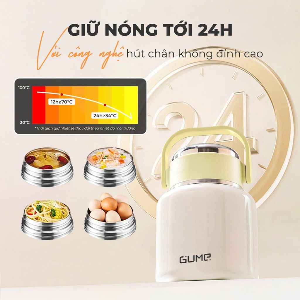 Bình ủ cháo giữ nhiệt inox 316 Gume GM-F188