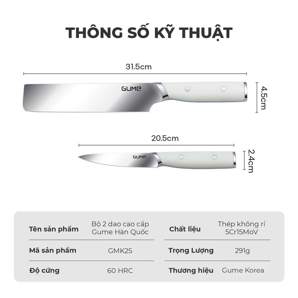 Bộ Dao 2 Món Gume Korea Chính Hãng GMK25 - Bảo Hành 1 Đổi 1 Trong 15 Ngày