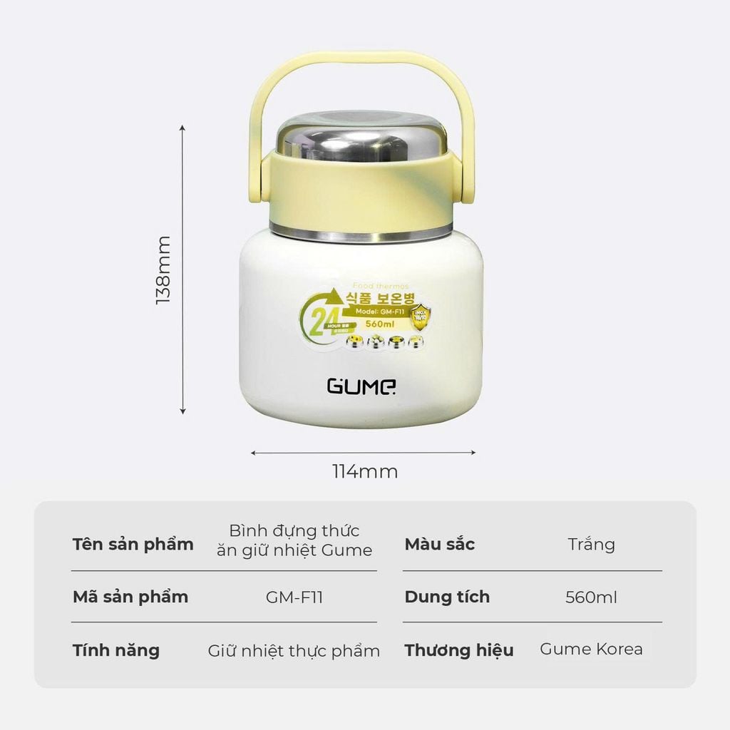 Bình Đựng Thức Ăn Giữ Nhiệt Inox Gume Korea GM - F11 - Bảo hành 1 đổi 1 trong 15 ngày
