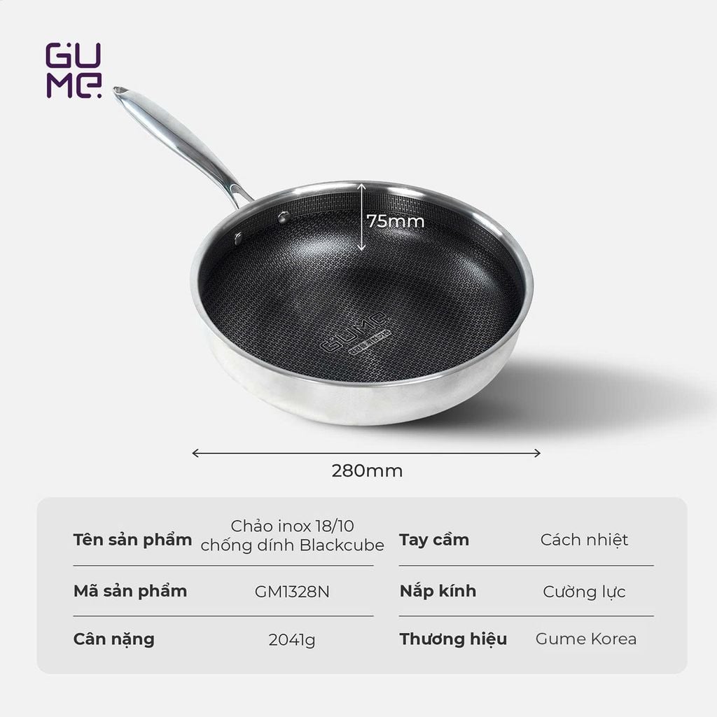 Chảo inox chống dính Black Cube Gume GM-1324N