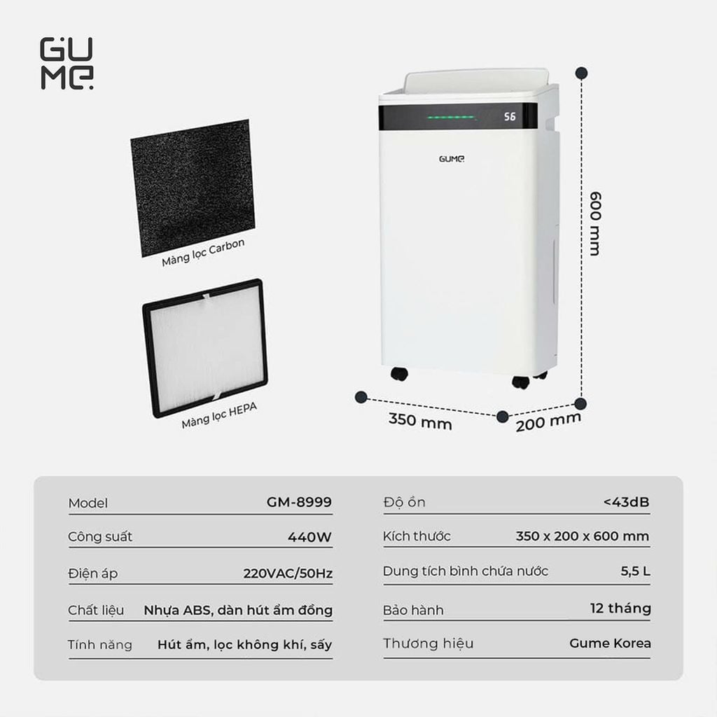 Máy Hút Ẩm Đa Năng Gume Korea- GM-8999 - Bảo Hành 12 Tháng