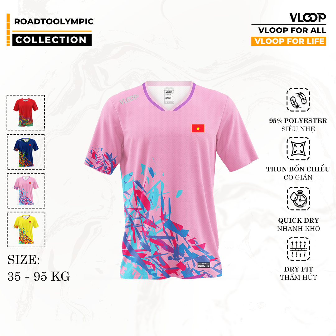  Áo Thể Thao Cổ Tim VLOOP màu hồng - BST ROAD TO OLYMPIC 2024 