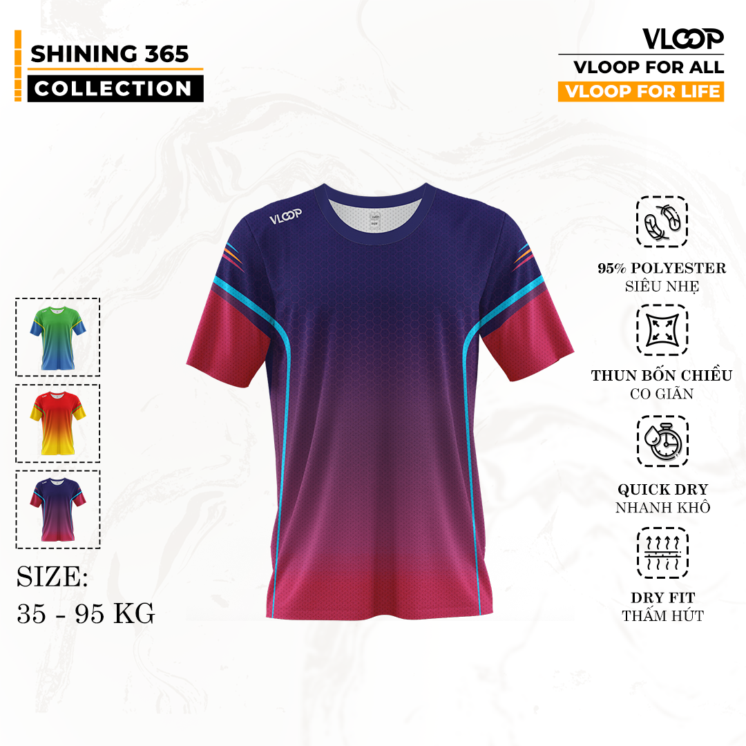  Áo Chạy Bộ VLOOP Cổ Tròn Màu Tím  - BST SHINING 365 