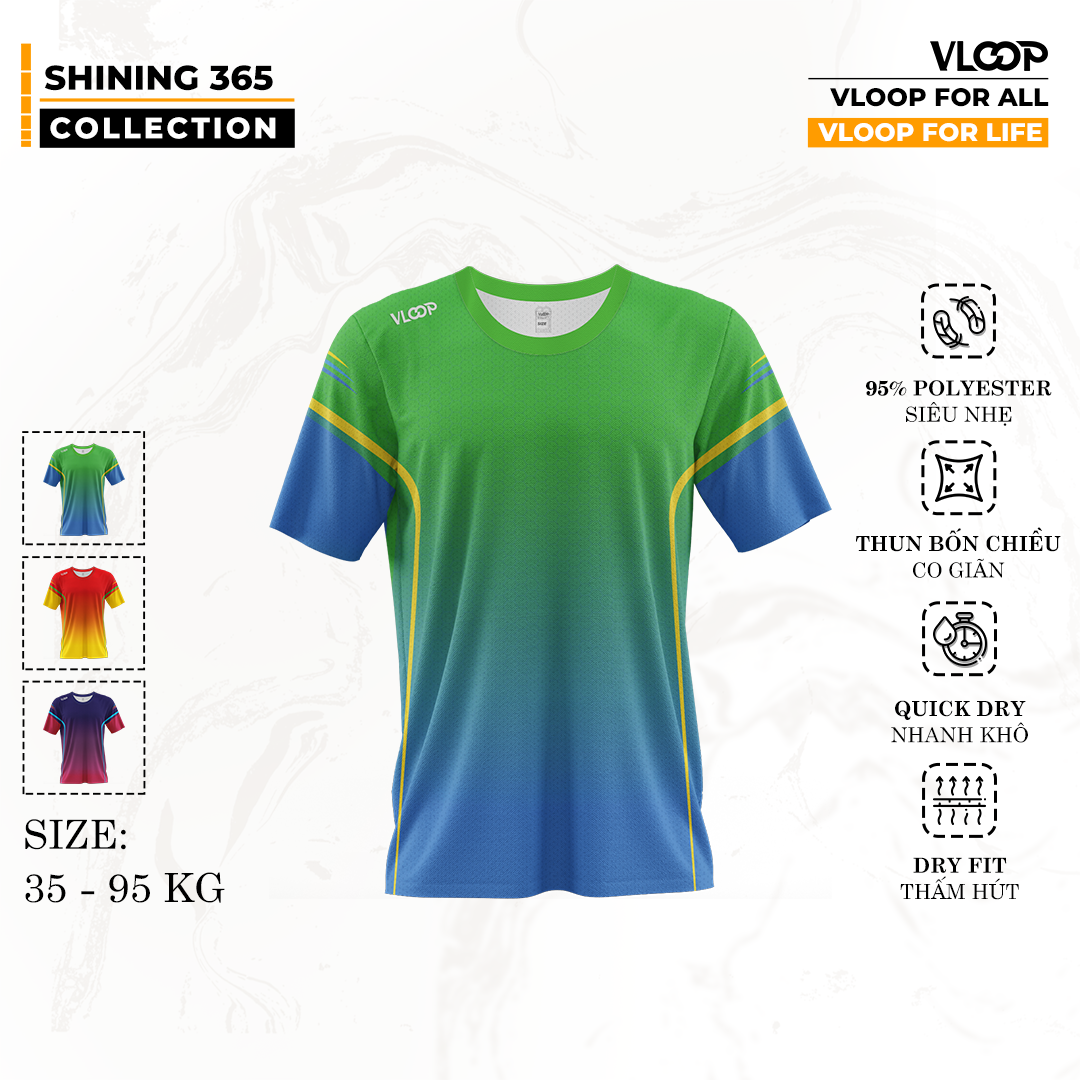  Áo Chạy Bộ VLOOP Cổ Tròn Màu Xanh lá sọc  - BST SHINING 365 