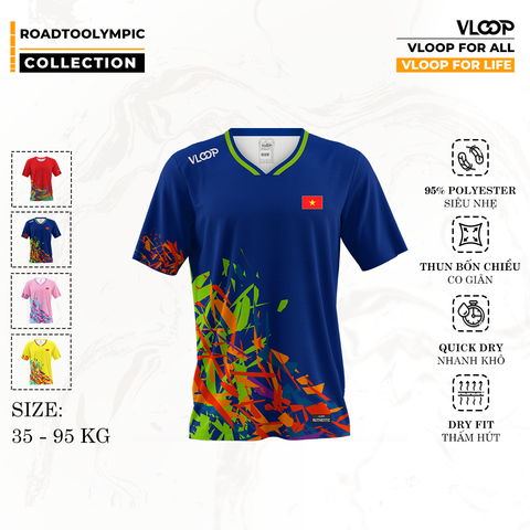 Áo Thể Thao Cổ Tim VLOOP màu xanh dương - BST ROAD TO OLYMPIC 2024