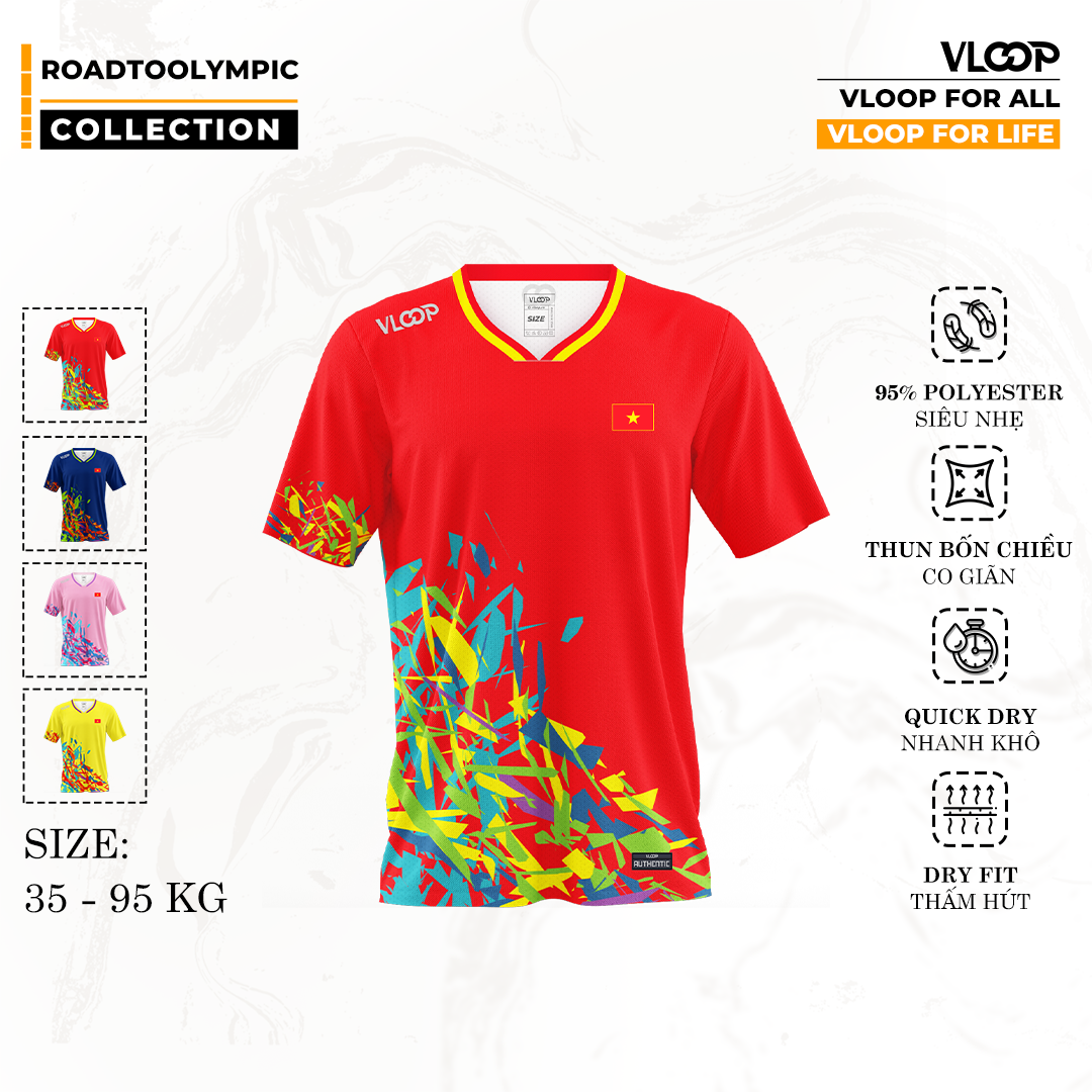  Áo Thể Thao Cổ Tim VLOOP màu đỏ - BST ROAD TO OLYMPIC 2024 