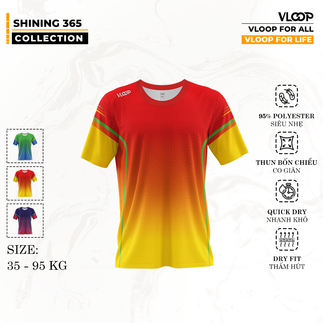  Áo Chạy Bộ VLOOP Cổ Tròn Màu Đỏ cam - BST SHINING 365 