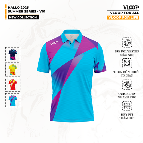 ÁO THỂ THAO VLOOP CỔ POLO MÀU XANH DƯƠNG - BST HALLO 2025 - SUMMER SERIES