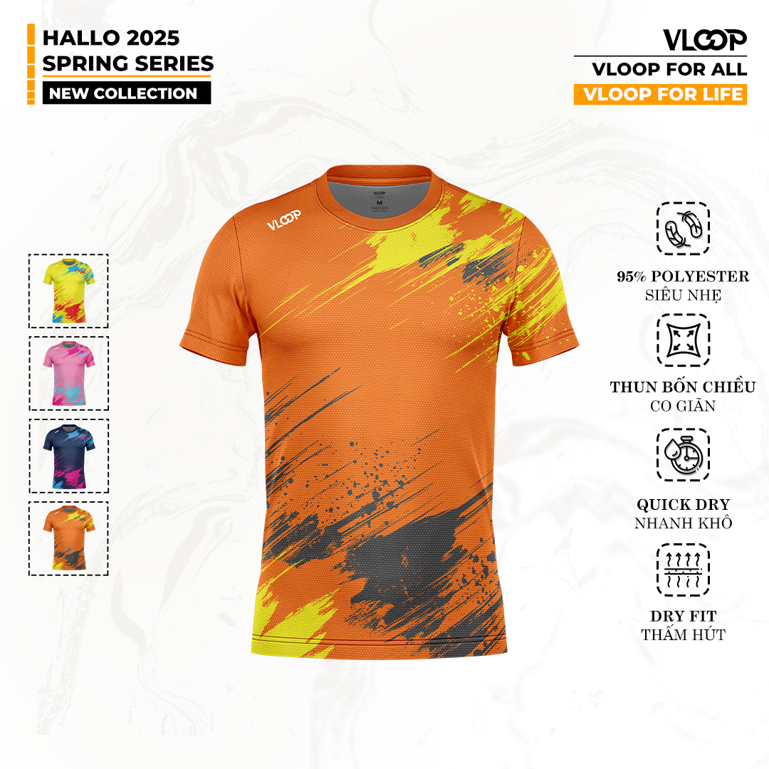  ÁO THỂ THAO CỔ TRÒN VLOOP MÀU CAM - BỘ SƯU TẬP HALLO 2025 - SPRING SERIES 