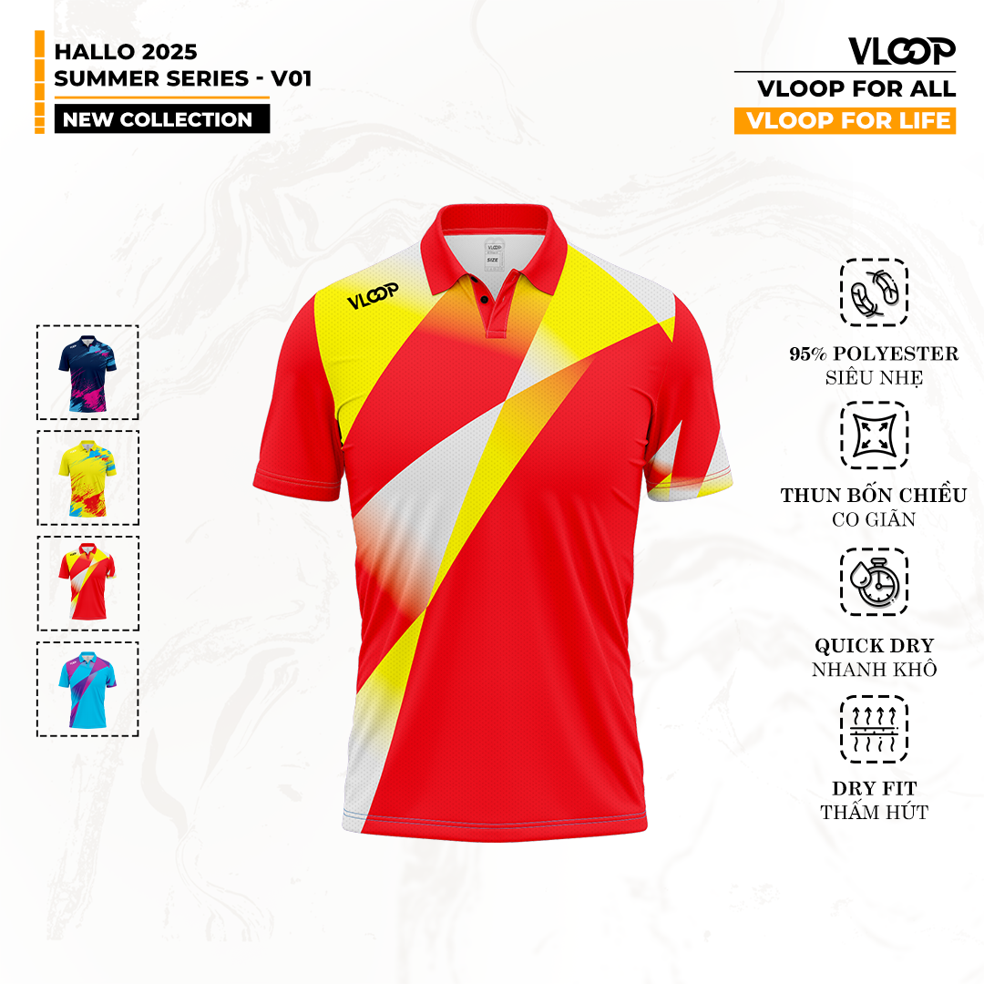  ÁO THỂ THAO VLOOP CỔ POLO MÀU XANH ĐỎ - BST HALLO 2025 - SUMMER SERIES 
