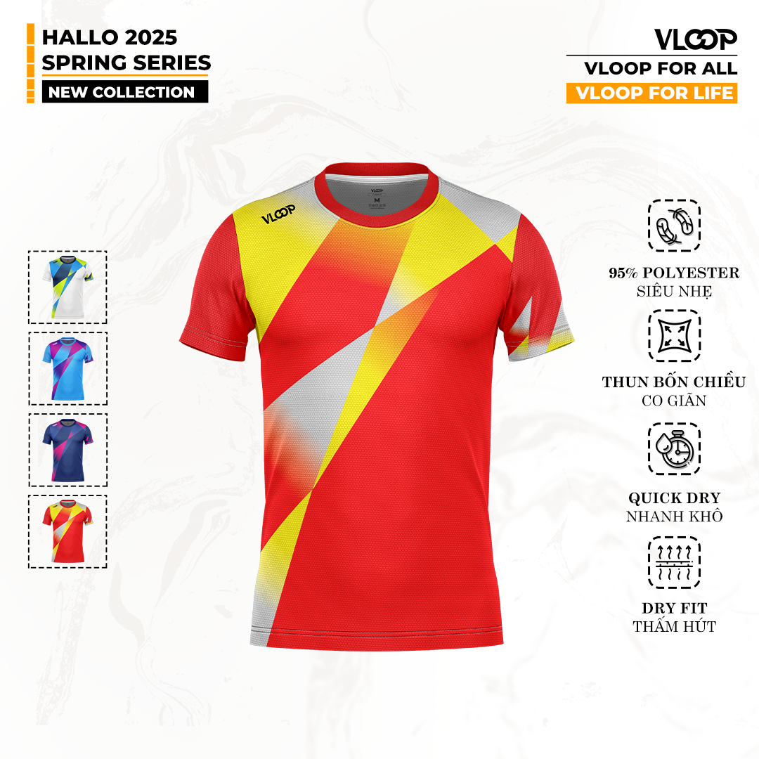  ÁO THỂ THAO CỔ TRÒN VLOOP MÀU ĐỎ - BỘ SƯU TẬP HALLO 2025 - SPRING SERIES 