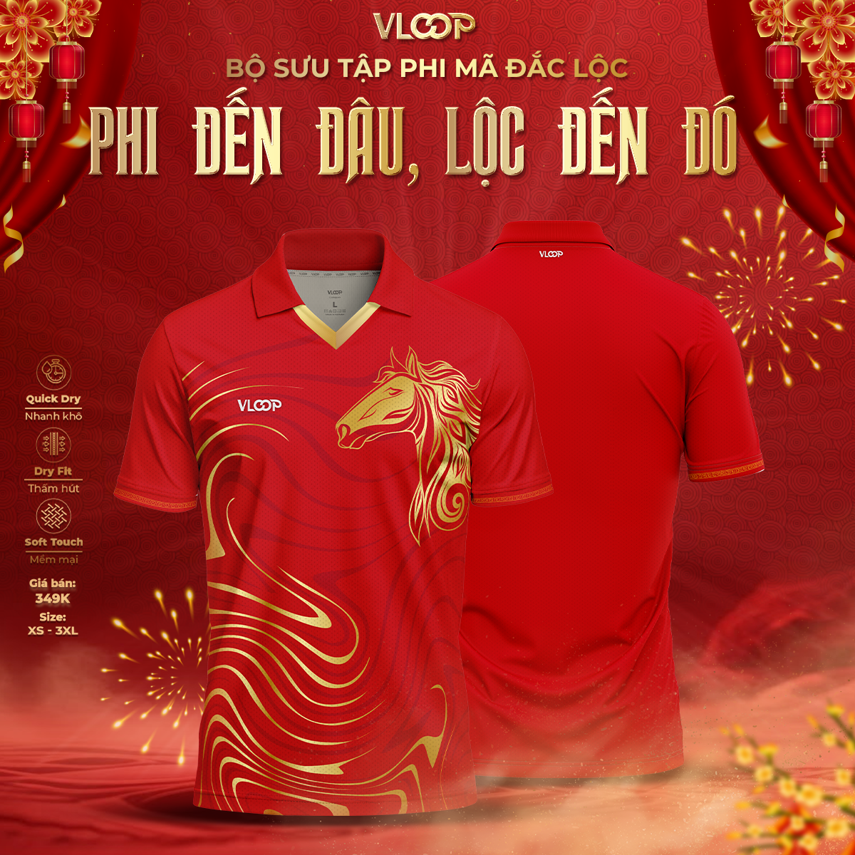  ÁO PHI MÃ ĐẮC LỘC CỔ POLO ĐỎ  - TẾT 2026 