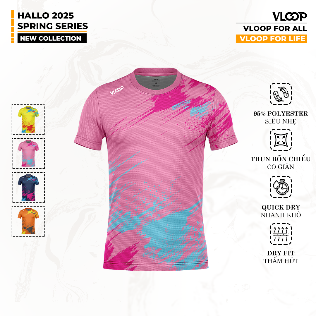 ÁO THỂ THAO CỔ TRÒN VLOOP MÀU HỒNG - BỘ SƯU TẬP HALLO 2025 - SPRING SERIES 