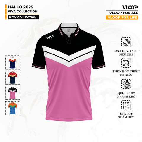 ÁO THỂ THAO VLOOP CỔ POLO MÀU HỒNG - ĐEN - BST HALLO 2025 - VIVA COLLECTION