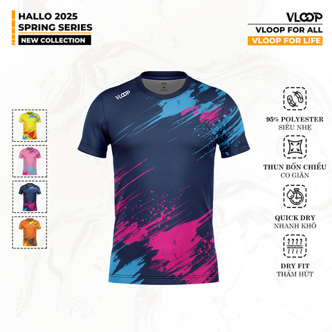 ÁO THỂ THAO CỔ TRÒN VLOOP MÀU XANH NAVY - BỘ SƯU TẬP HALLO 2025 - SPRING SERIES