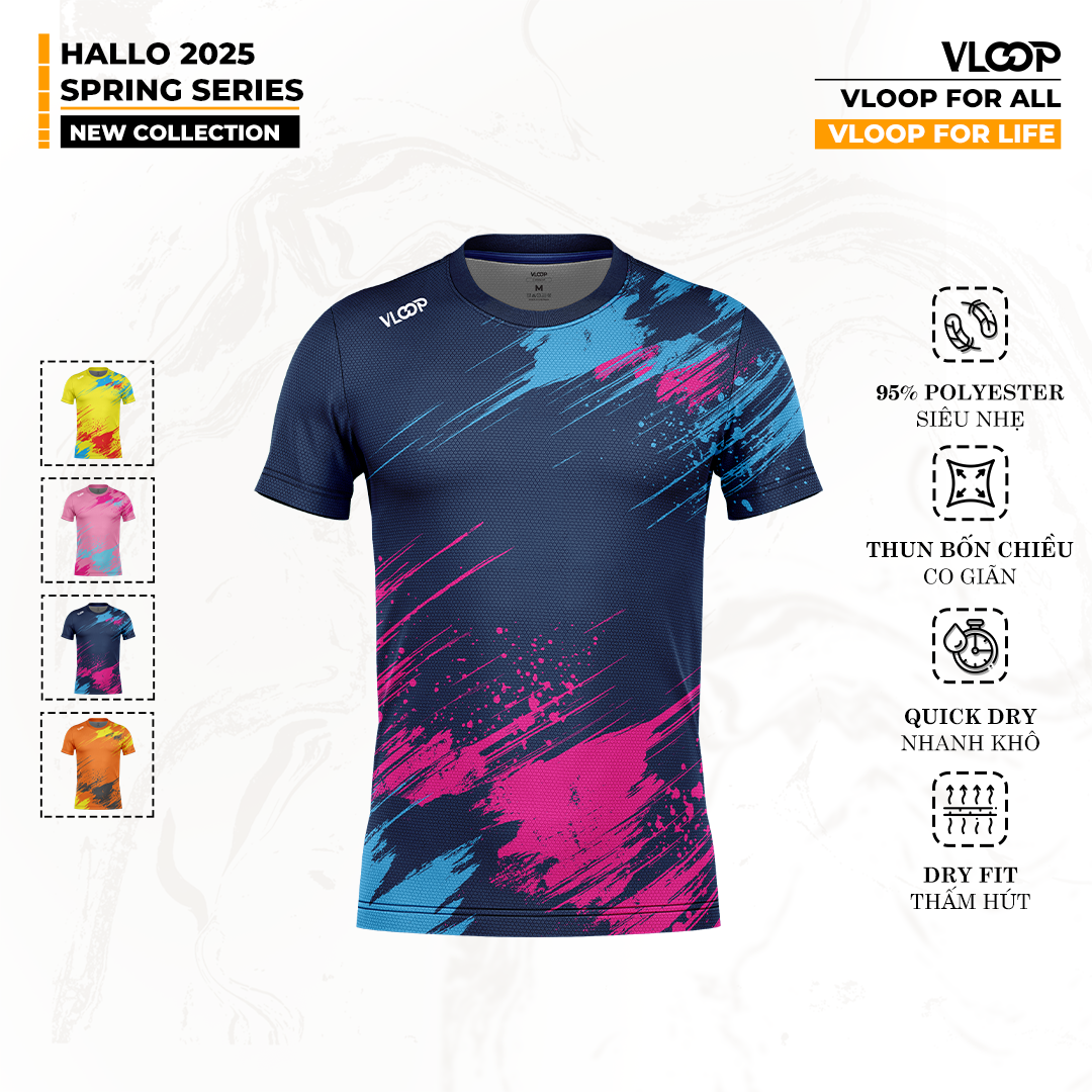  ÁO THỂ THAO CỔ TRÒN VLOOP MÀU XANH NAVY - BỘ SƯU TẬP HALLO 2025 - SPRING SERIES 