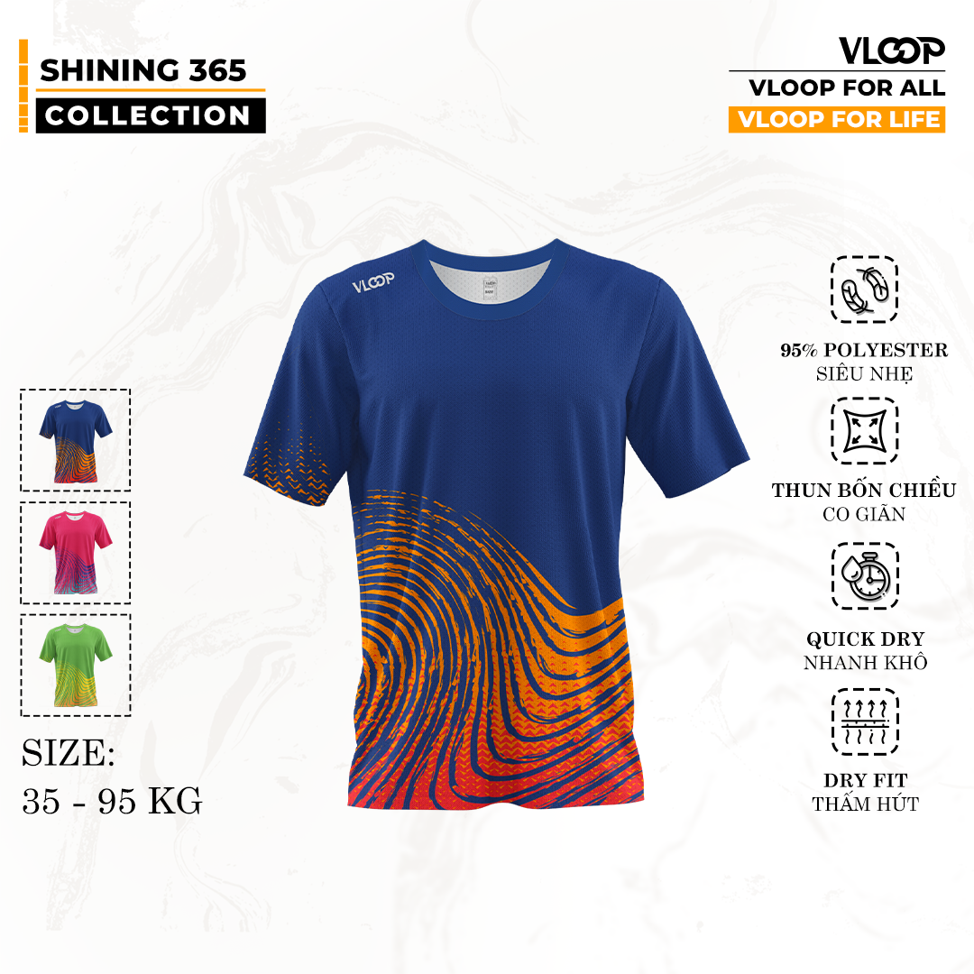  Áo Chạy Bộ VLOOP Cổ Tròn Màu Xanh Navy  - BST SHINING 365 