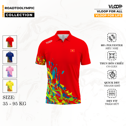 Áo Thể Thao Cổ Polo VLOOP Màu Đỏ - BST ROAD TO OLYMPIC 2024