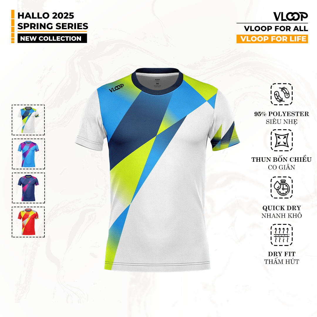  ÁO THỂ THAO CỔ TRÒN VLOOP MÀU TRẮNG - BỘ SƯU TẬP HALLO 2025 - SPRING SERIES 