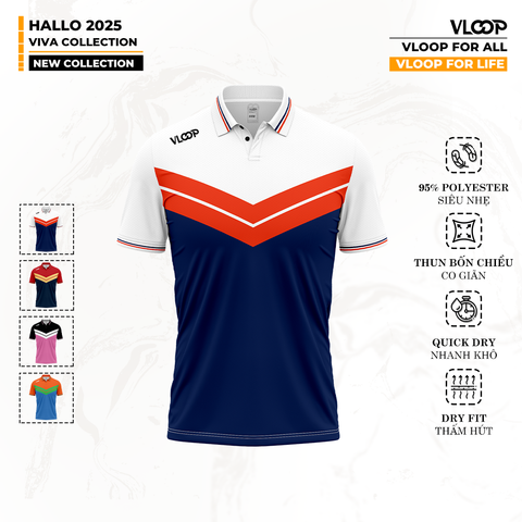 ÁO THỂ THAO VLOOP CỔ POLO MÀU TRẮNG - XANH NAVY - BST HALLO 2025 - VIVA COLLECTION
