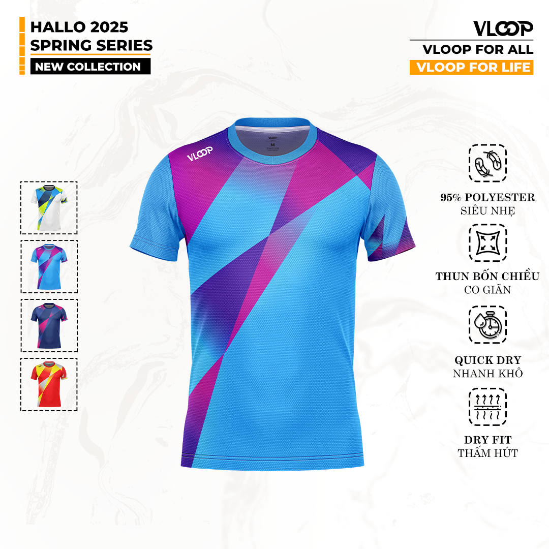 ÁO THỂ THAO CỔ TRÒN VLOOP MÀU XANH DƯƠNG - BỘ SƯU TẬP HALLO 2025 - SPRING SERIES 
