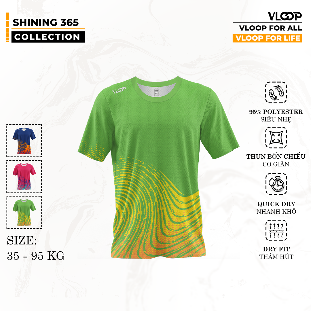  Áo Chạy Bộ VLOOP Cổ Tròn Màu Xanh Lá - BST SHINING 365 