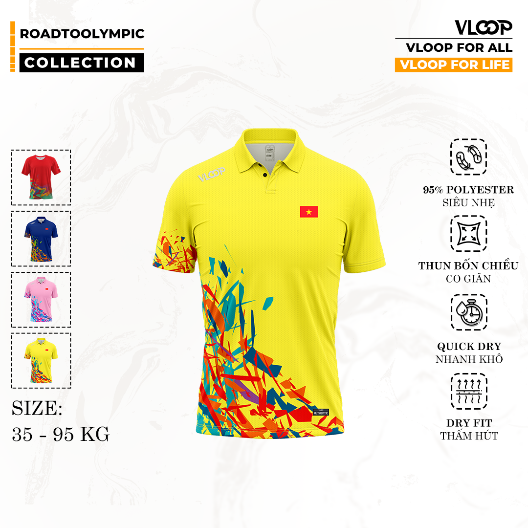  Áo Thể Thao Cổ Polo VLOOP màu vàng - BST ROAD TO OLYMPIC 2024 