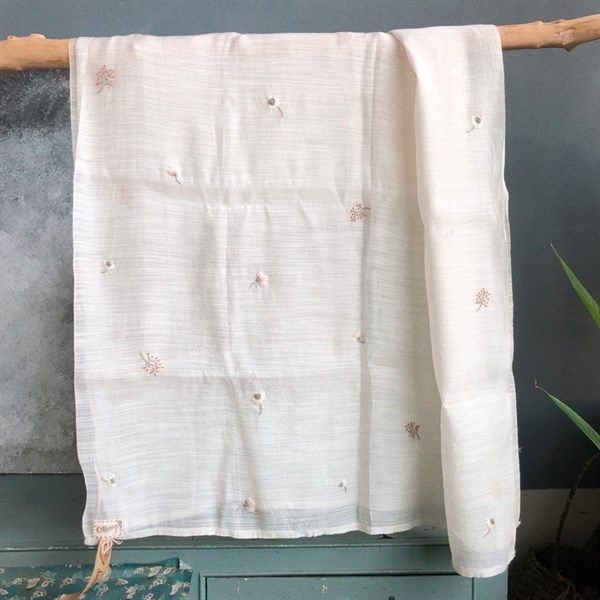  Khăn dài lụa lanh nhuộm tự nhiên - có thêu - Nắng 