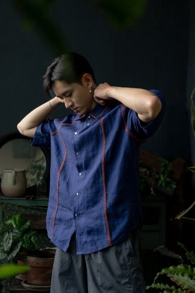  Áo somi nam thêu móc chỉ 