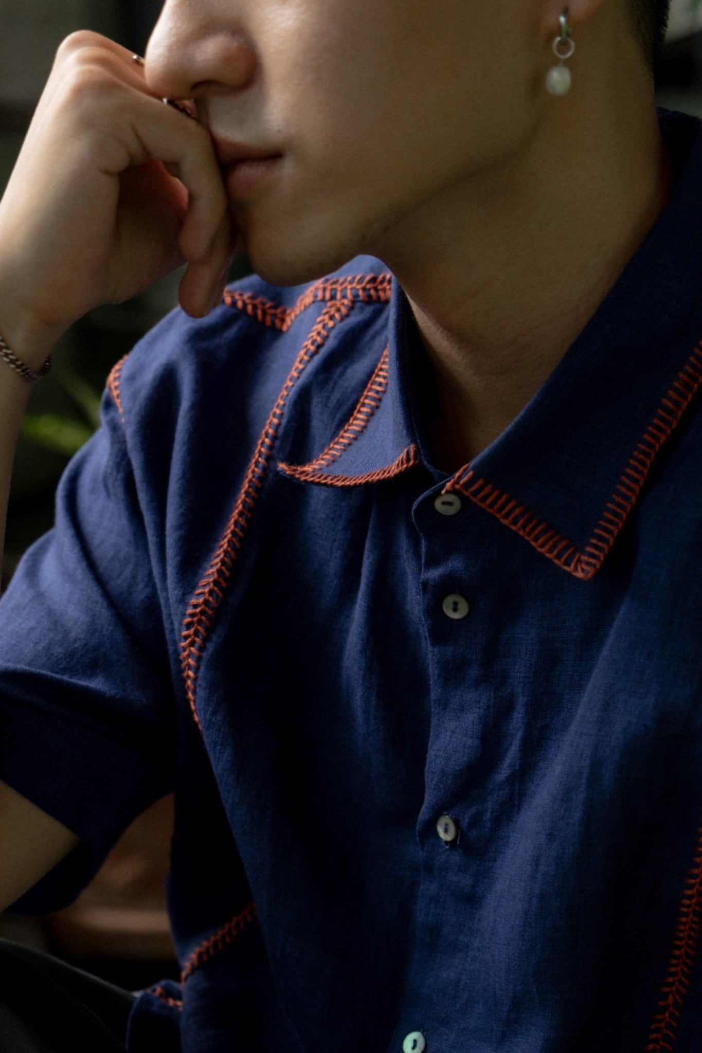  Áo somi nam thêu móc chỉ 