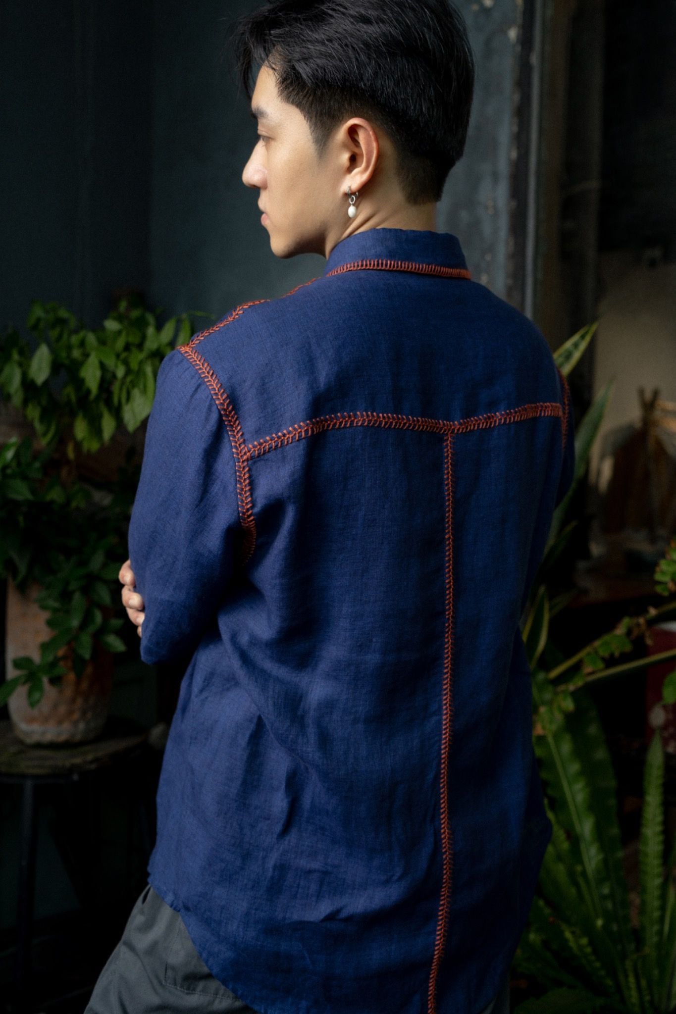  Áo somi nam thêu móc chỉ 