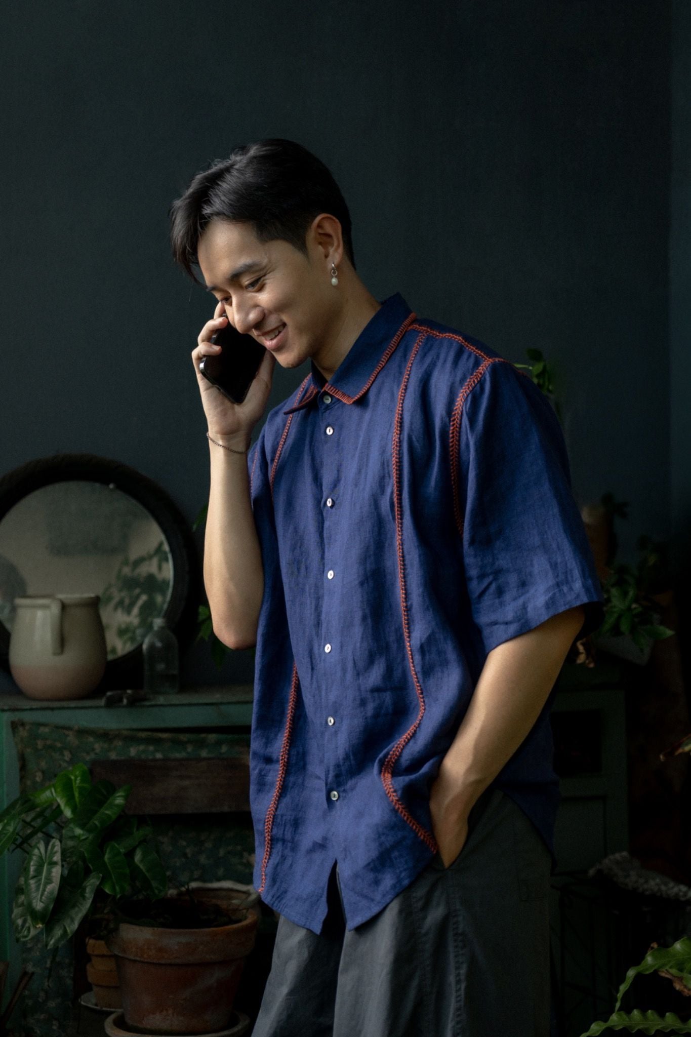  Áo somi nam thêu móc chỉ 