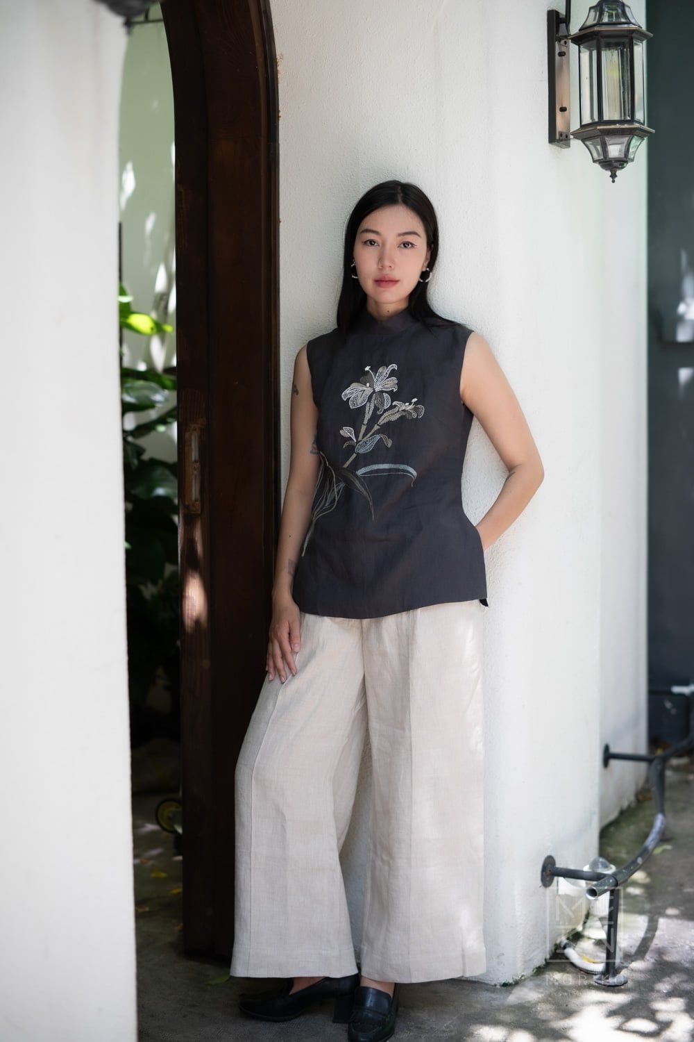  Quần tây suông chần ly trước 